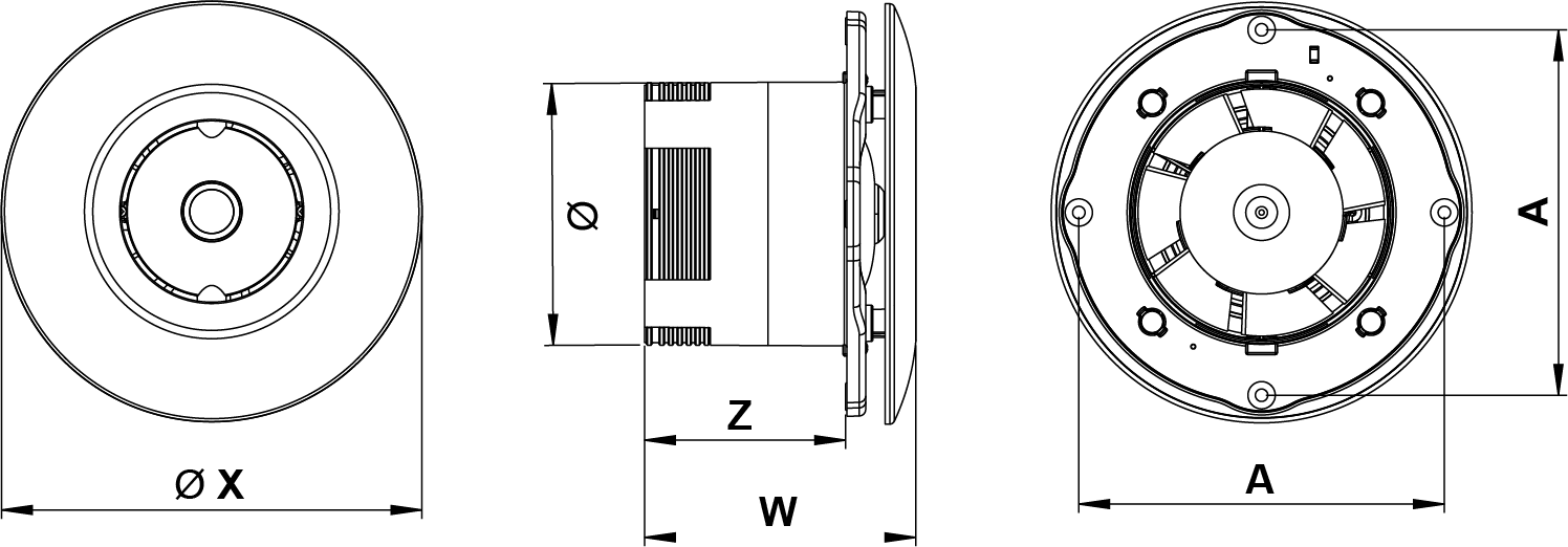 Wentylator wyciągowy sufitowy / ścienny Awenta Orbit - wymiary